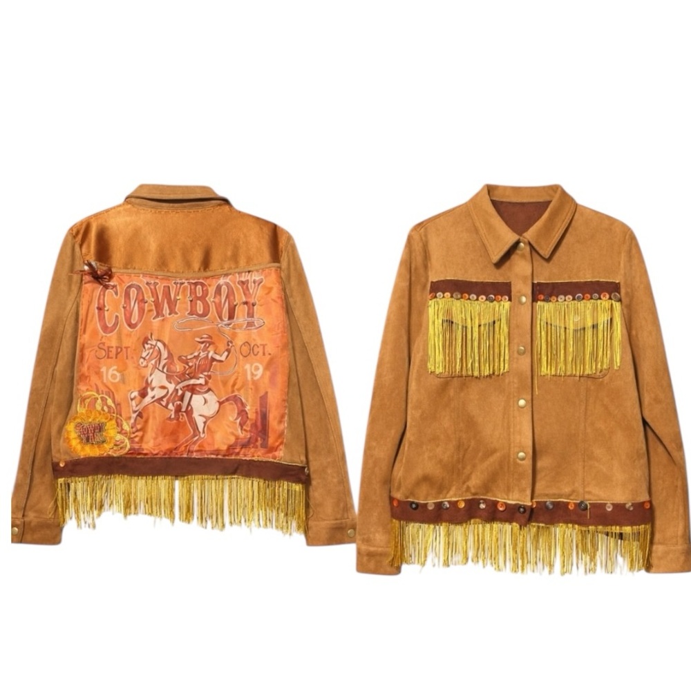 Upcycle Handmade Custom Western Horse Suede Fringe Jacket Embroidery, Beads - Picture 2 of 8